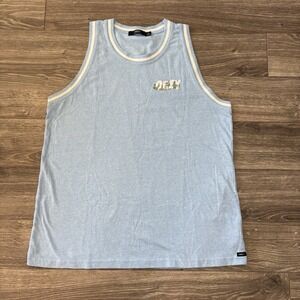 Obey Men's Women's Unisex Tank Top Blue Flowers L Sleeveless Summer Casual Top